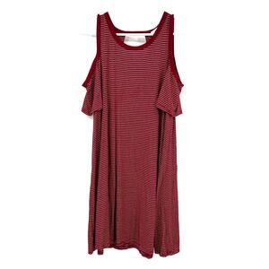 Soprano Size Medium Dress Red White Stripe‎ Cold Shoulder Sleeve Midi Sheath
